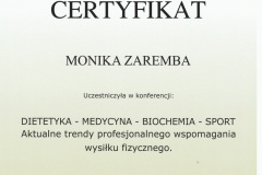Certyfikat - "Aktualne trendy profesjonalnego wspomagania wysiłku fizycznego"