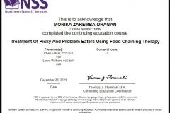 Monika Zaremba - Dragan - certyfikat - szkolenie - wybiórczość pokarmowa