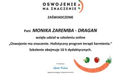 Monika Zaremba - Dragan - zaświadczenie - Holistyczny program terapii karmienia